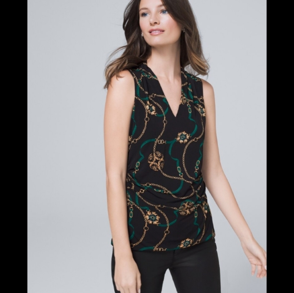 White House Black Market Black and Gold Chain Print Tank Top